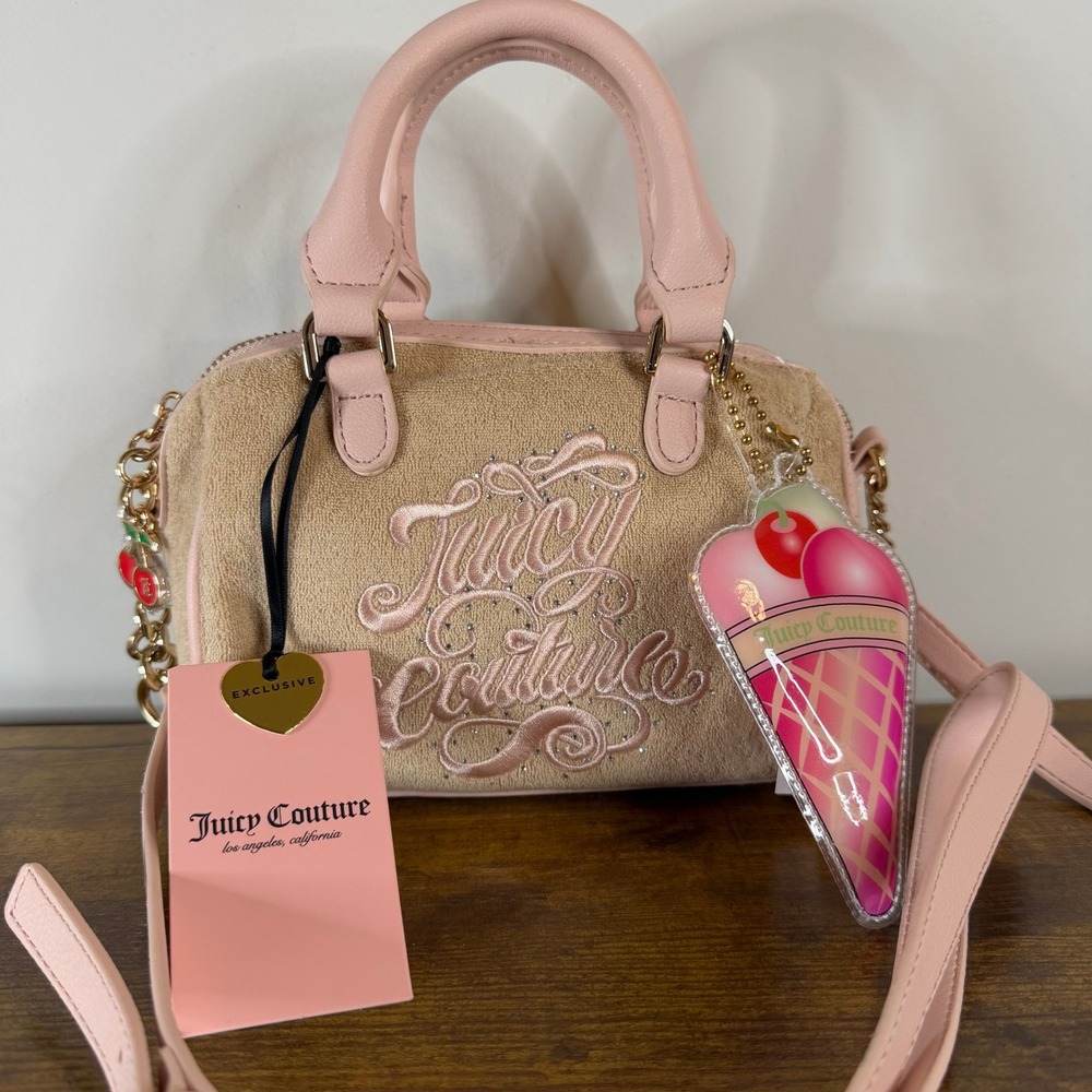 New Juicy Couture Sugar Rush Mini Satchel Beige Pink Crossbody Handbag Icecream